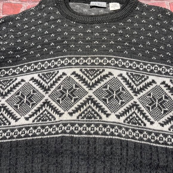 Vintage 90s Knit Sweater Christmas Holidays Geometric White Gray Rob Winter Sz X - Picture 3 of 5